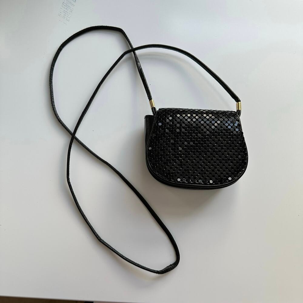 Black mini metal mesh crossbody evening bag‎
